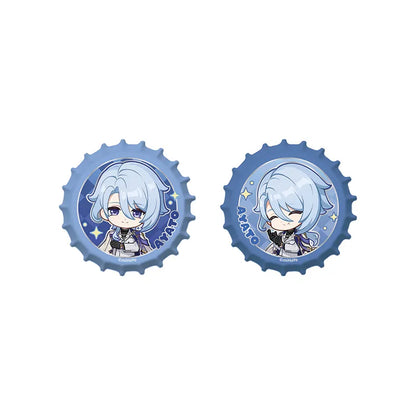 Kamisato Ayato Q-edition bottle cap magnetic badge set from the Resplendent Feast series with chibi character artwork