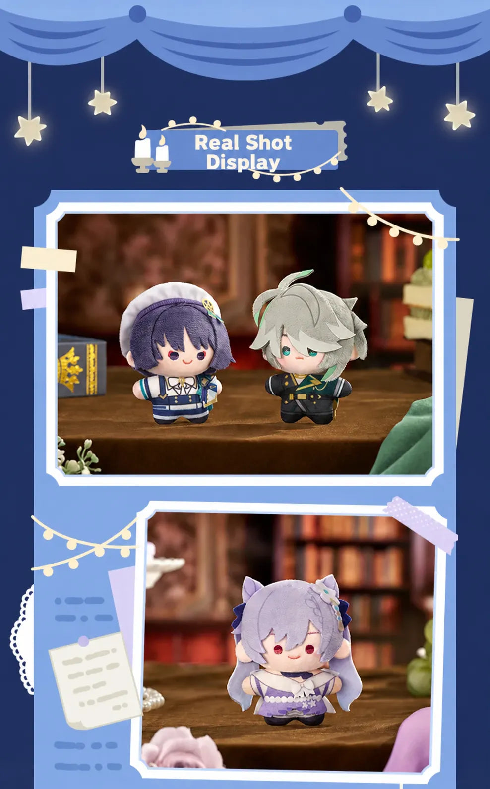 Genshin Impact Resplendent Feast plush keychains featuring Keqing Diluc Tartaglia and Eula