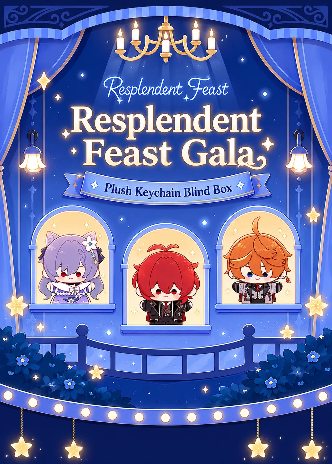 Genshin Impact Resplendent Feast plush keychain all character lineup display