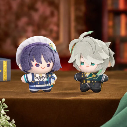 Genshin Impact Resplendent Feast plush keychain series display with themed chibi character plushies