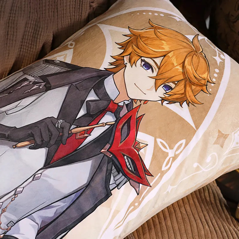 Genshin Tartaglia Resplendent Feast body pillow display featuring refined formalwear themed character illustration