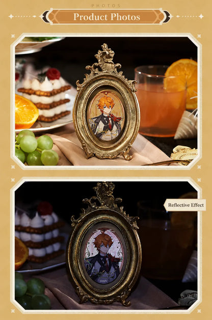 Genshin Impact Tartaglia reflective holographic badge effect showcase from the Resplendent Feast series