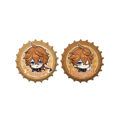 Genshin Impact Tartaglia Resplendent Feast chibi bottle cap magnetic badge set with cute character expressions