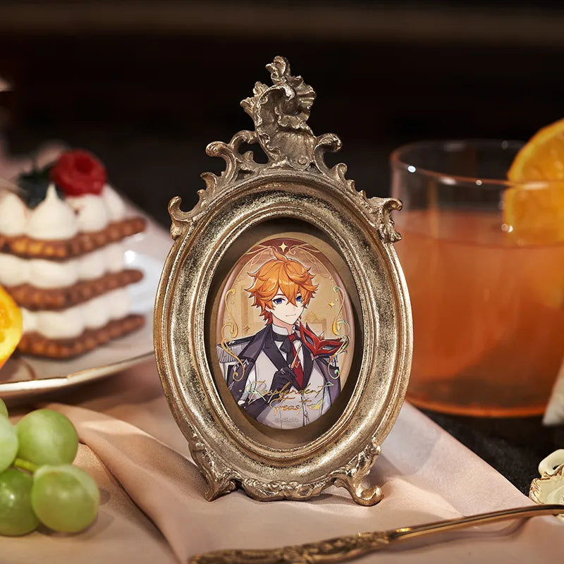 Genshin Impact Tartaglia Resplendent Feast themed merchandise display with elegant vintage gold aesthetics