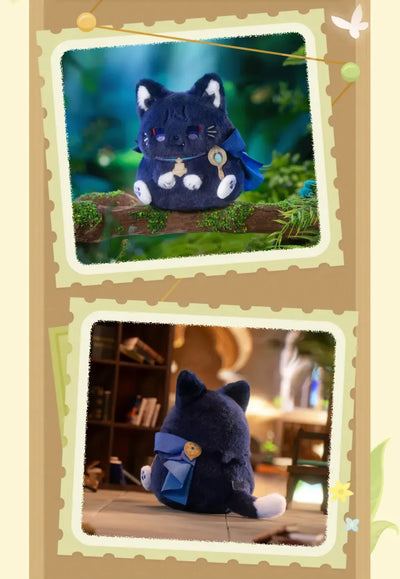 Faruzan, Wanderer, and Alhaitham plush charms shown from front and back