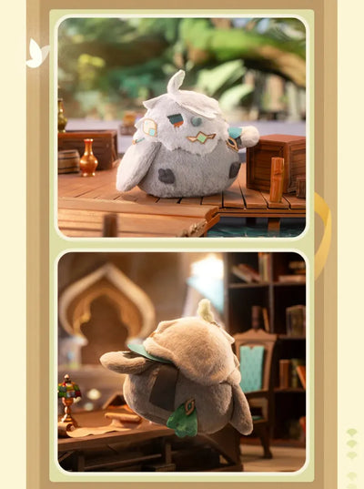 Kaveh plush charm shown from front and back with size details