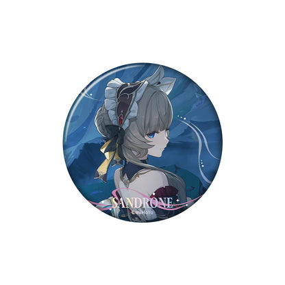 Genshin Impact Sandrone character badge with holographic finish and themed artwork