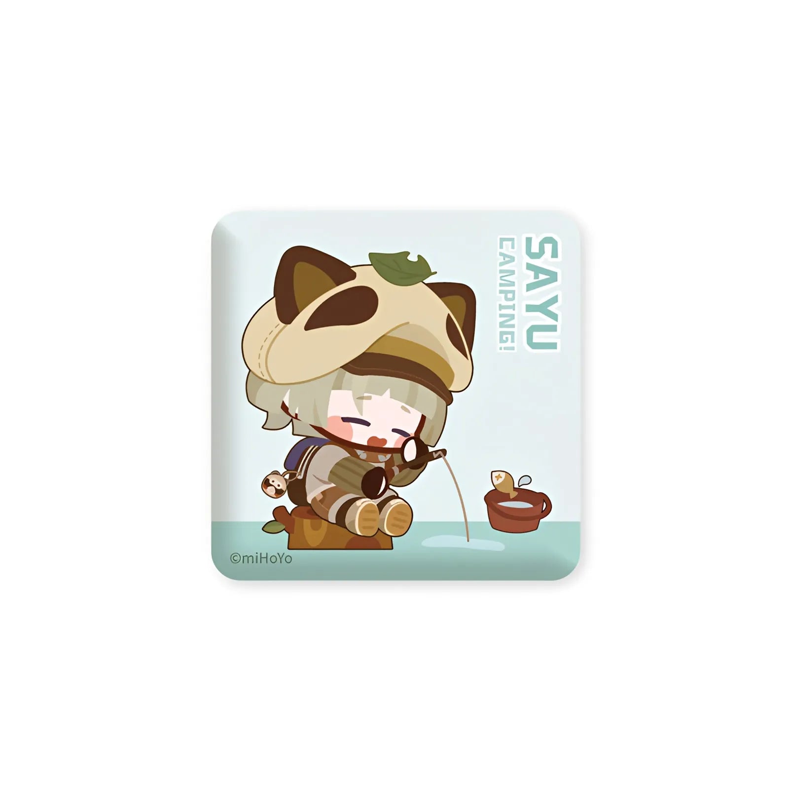 Genshin Impact Sayu camping themed square badge chibi ninja character collectible