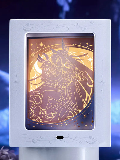 Selenic Chronicles rotating night lamp music box with glowing paper carvings