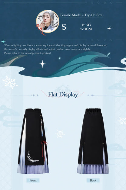 Genshin Impact Shenhe themed asymmetrical half-length skirt with adjustable ribbon accents