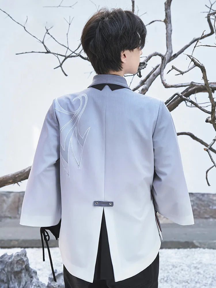 Genshin Impact Shenhe themed outerwear with embroidered back pattern and flowing sleeve design