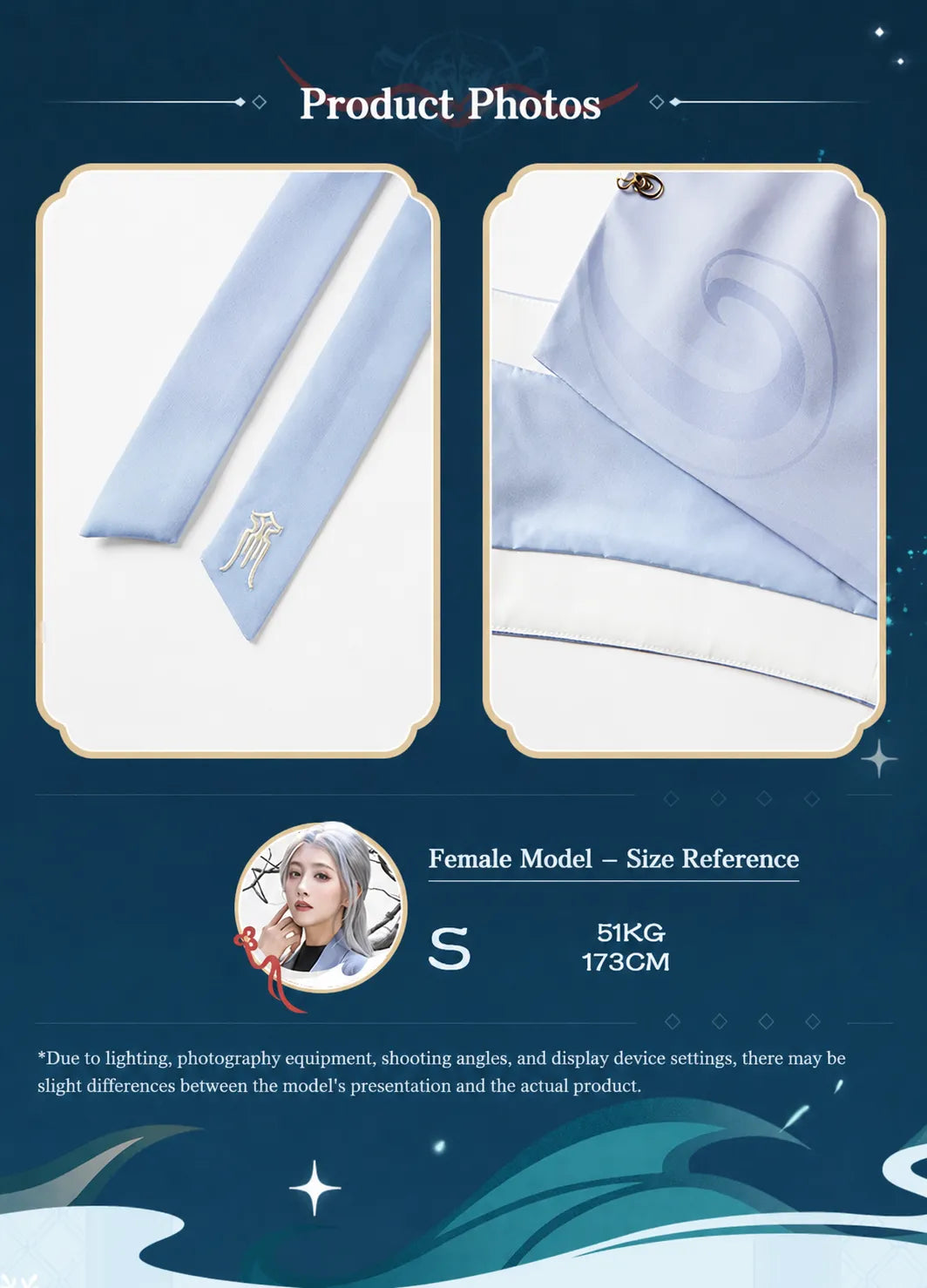 Gradient blue fabric detail from Genshin Impact Shenhe themed outfit set