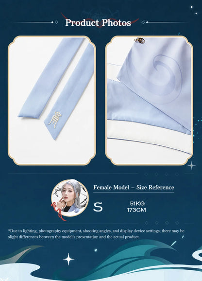 Gradient blue fabric detail from Genshin Impact Shenhe themed outfit set