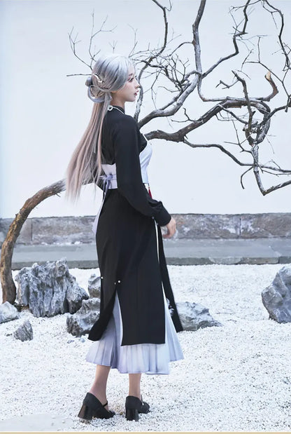 Elegant cosplay fashion styling inspired by Genshin Impact Shenhe themed aesthetics