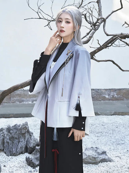 Genshin Impact Shenhe leisure outerwear featuring decorative brooch chain and tassel accessories