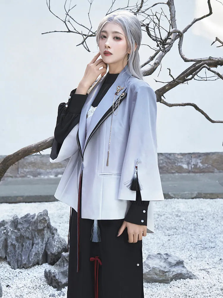 Genshin Impact Shenhe leisure outerwear featuring decorative brooch chain and tassel accessories