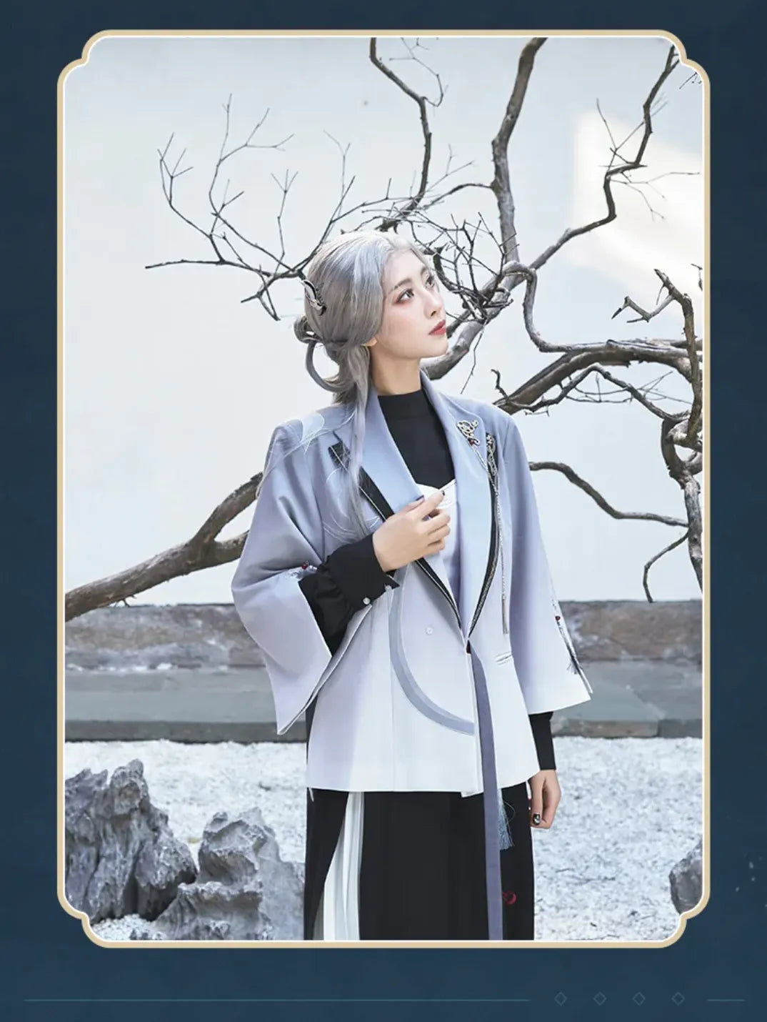 Genshin Impact Shenhe leisure outerwear featuring premium stitching layered accessories and elegant detailing