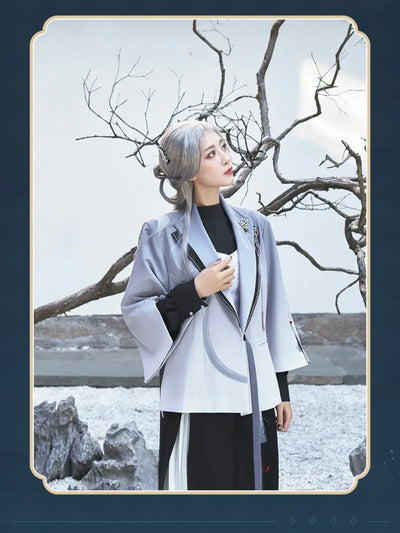 Genshin Impact Shenhe leisure outerwear featuring premium stitching layered accessories and elegant detailing