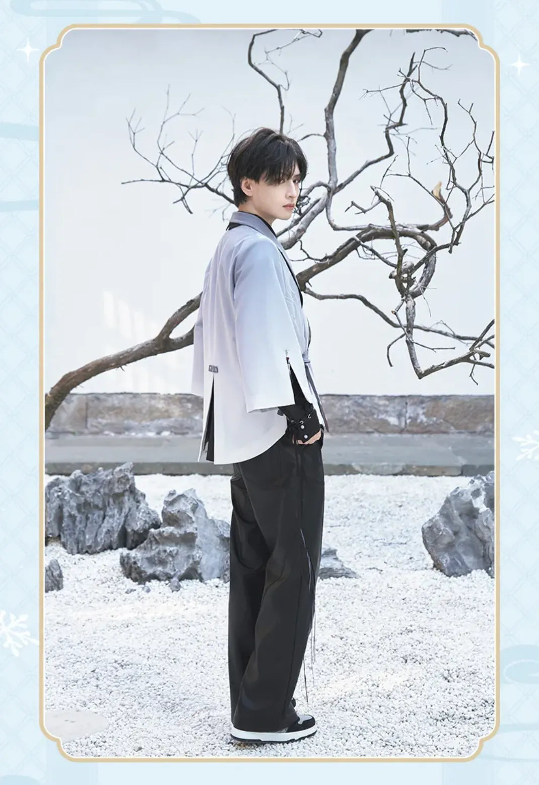 Genshin Impact Shenhe themed leisure outerwear front and back flat display showcase