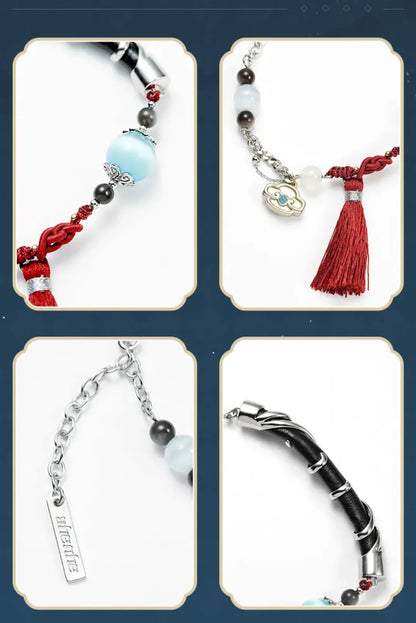 Genshin Impact Shenhe hair comb used as decorative accessory on themed handbag