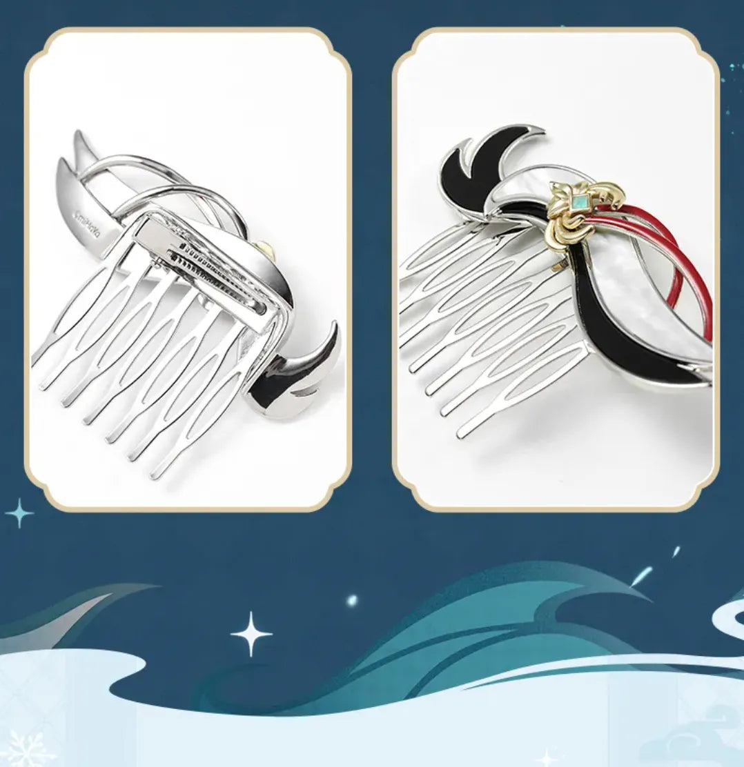 Genshin Impact Shenhe hair comb close up featuring elegant metallic and pearl-like finish