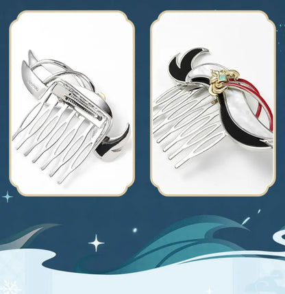 Genshin Impact Shenhe hair comb close up featuring elegant metallic and pearl-like finish