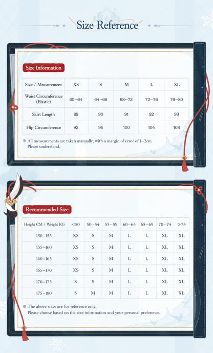 Genshin Impact Shenhe themed impression series half-length skirt size reference chart