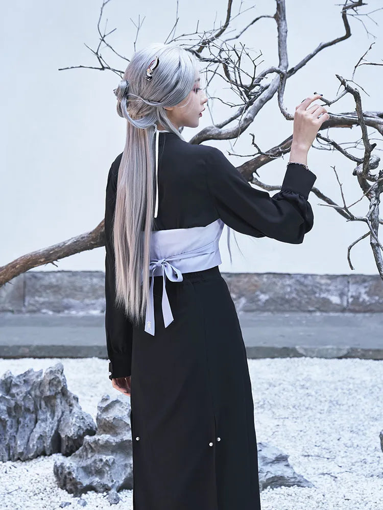 Black long sleeve inner top from Genshin Impact Shenhe themed outfit with slim elegant silhouette