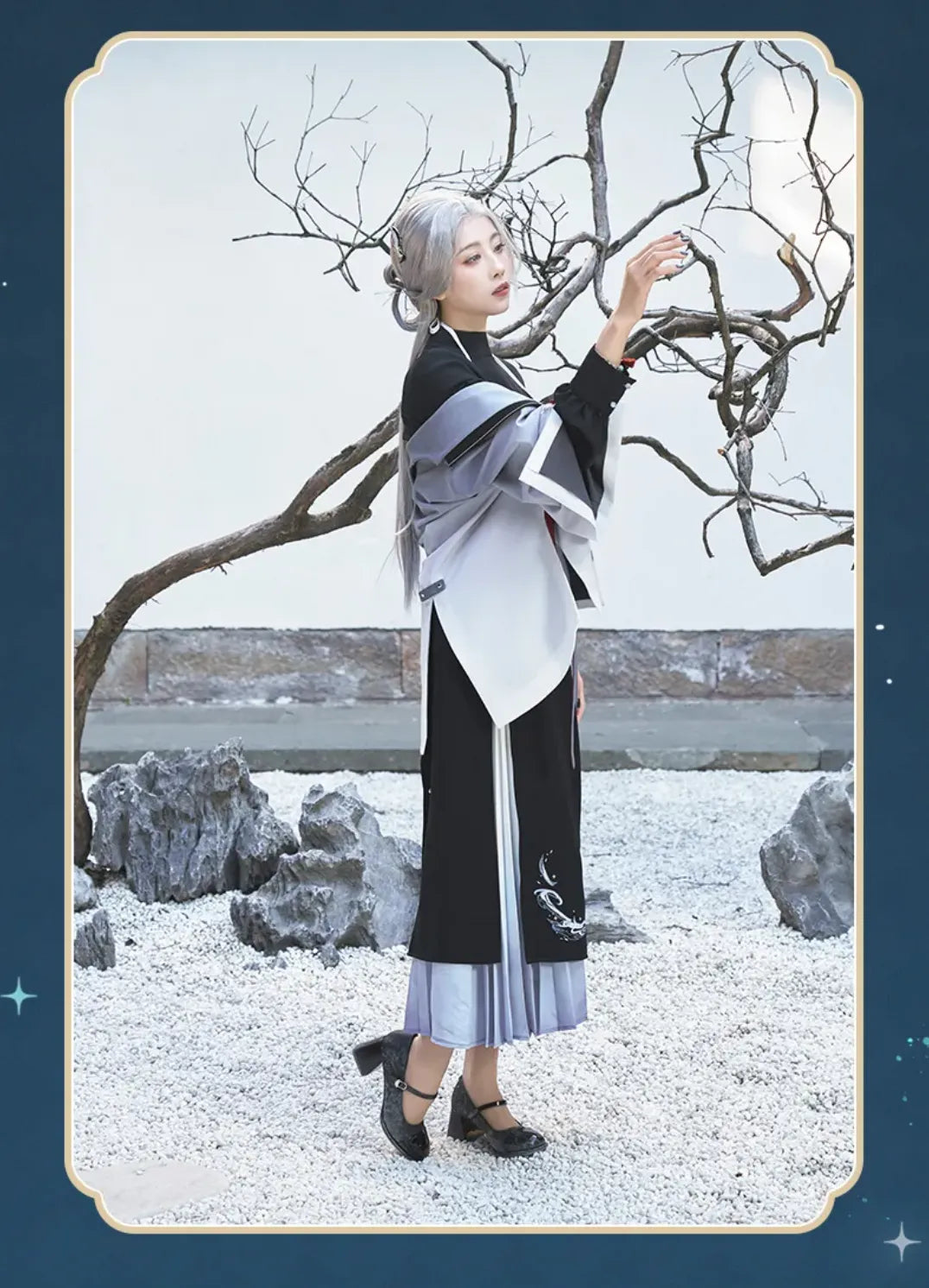 Genshin Impact Shenhe themed leisure outerwear model fitting and size reference display