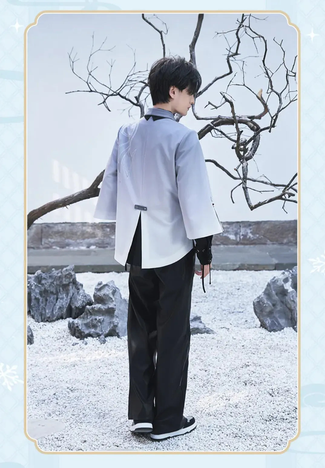 Genshin Impact Shenhe leisure long pants featuring detailed stitching embossed accents and tassel craftsmanship