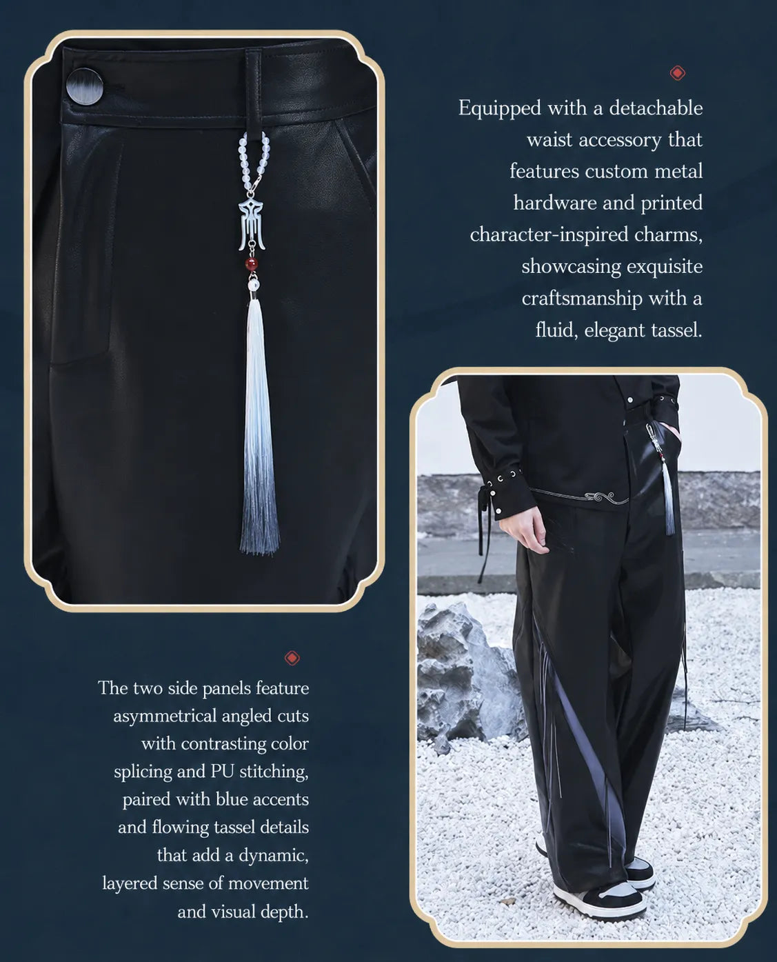 Genshin Impact Shenhe leisure long pants with embossed pocket pattern and elegant stitching details