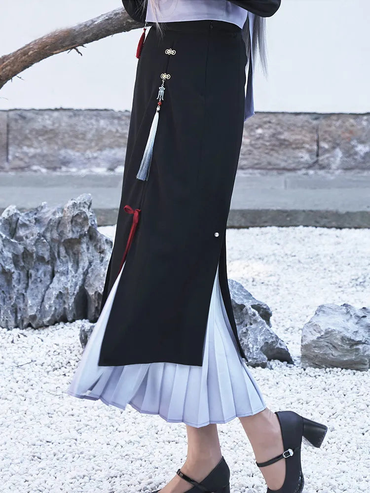 Genshin Impact Shenhe themed skirt featuring metallic ornaments tassel decorations and refined accessory details