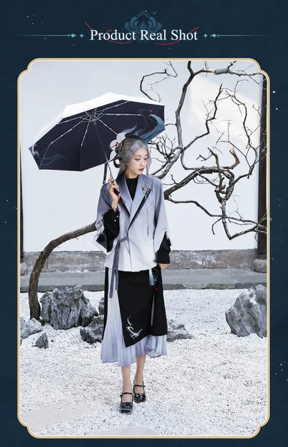 Genshin Impact Shenhe themed half-length skirt front and back flat layout showcase
