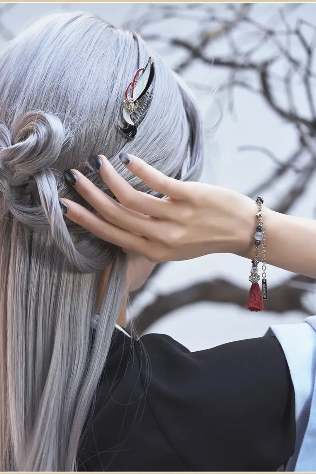 Genshin Impact Shenhe themed accessory lifestyle showcase for cosplay and daily styling