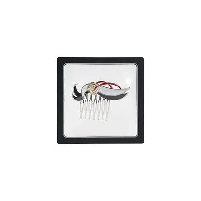 Genshin Impact Shenhe themed hair comb featuring elegant black white and gold ornamental design