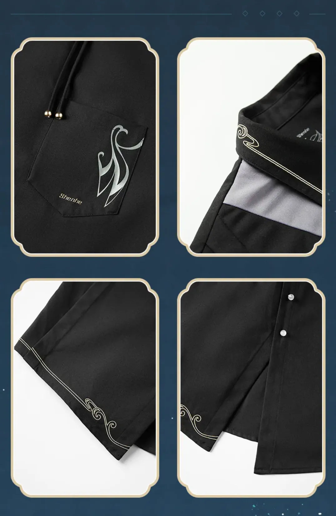 Genshin Impact Shenhe themed casual shirt elegant asymmetrical fashion styling and layered accessories