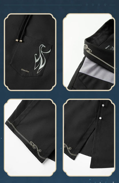 Genshin Impact Shenhe themed casual shirt elegant asymmetrical fashion styling and layered accessories