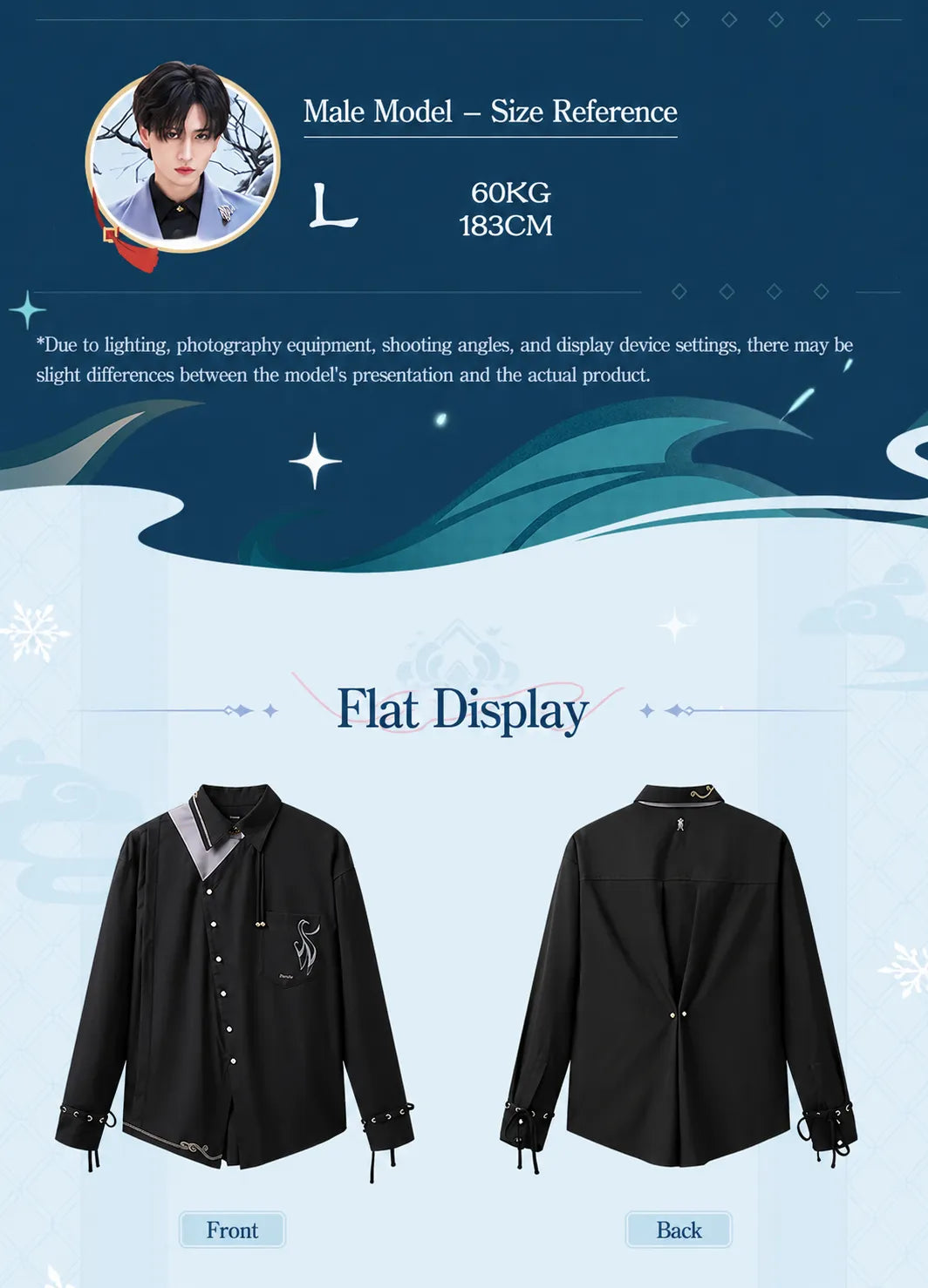 Genshin Impact Shenhe themed shirt asymmetrical collar and embroidery close-up