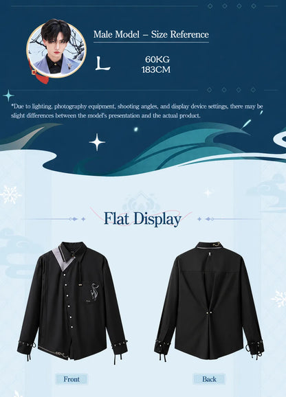 Genshin Impact Shenhe themed shirt asymmetrical collar and embroidery close-up