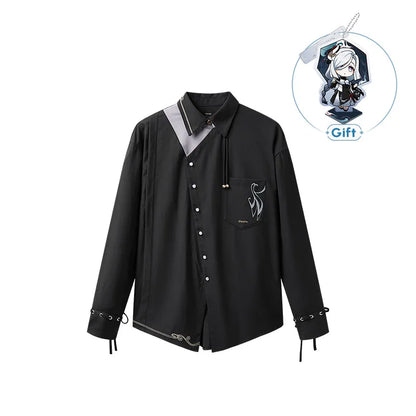 Genshin Impact Shenhe themed casual shirt front and back flat lay product display