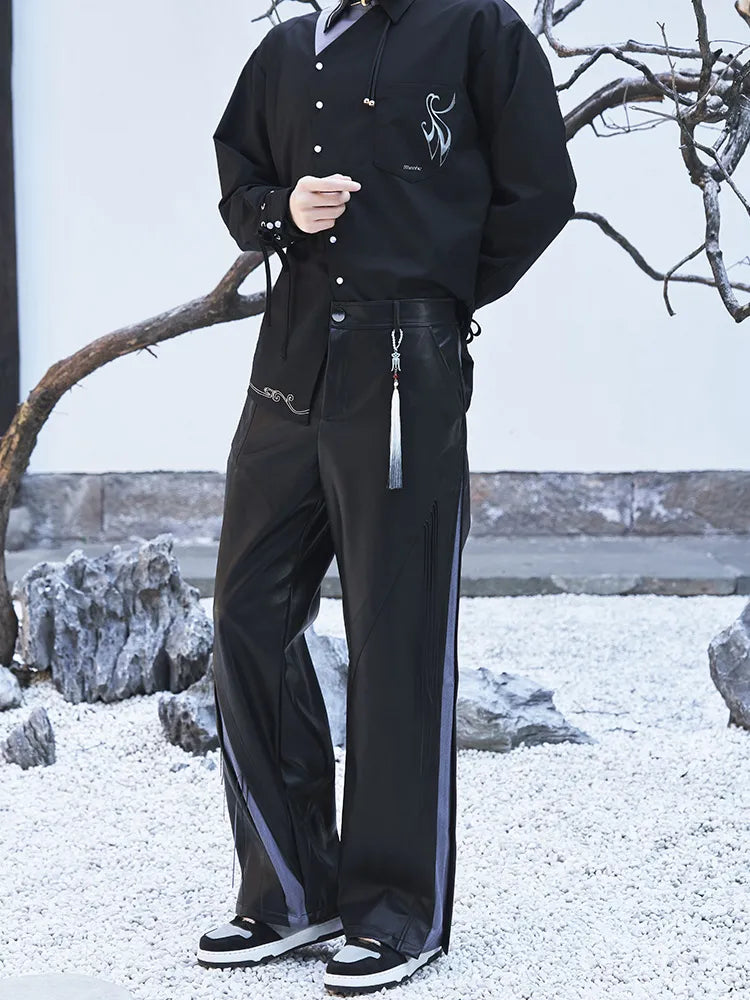 Genshin Impact Shenhe themed outfit featuring relaxed long pants and elegant layered styling