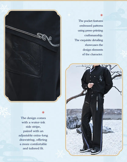 Genshin Impact Shenhe themed leisure long pants featuring detachable waist tassel accessory
