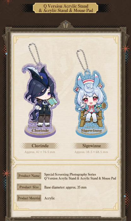 Genshin Sigewinne Q version acrylic stand keychain detail featuring glitter effect and chibi artwork