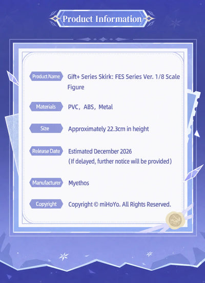 Skirk 1/8 scale figure product information with size materials and manufacturer