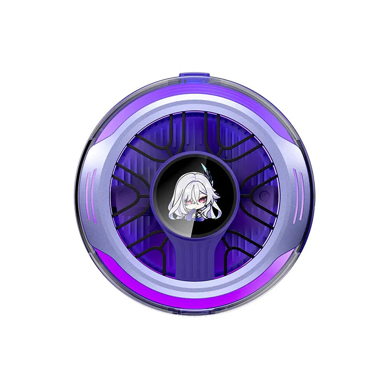 Skirk Rimebound Realm phone cooler with purple illuminated design