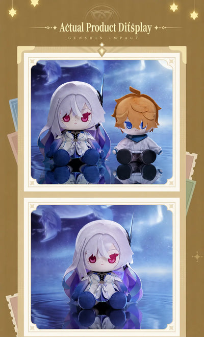 Genshin Impact Skirk and Young Ajax plush dolls detailed product display