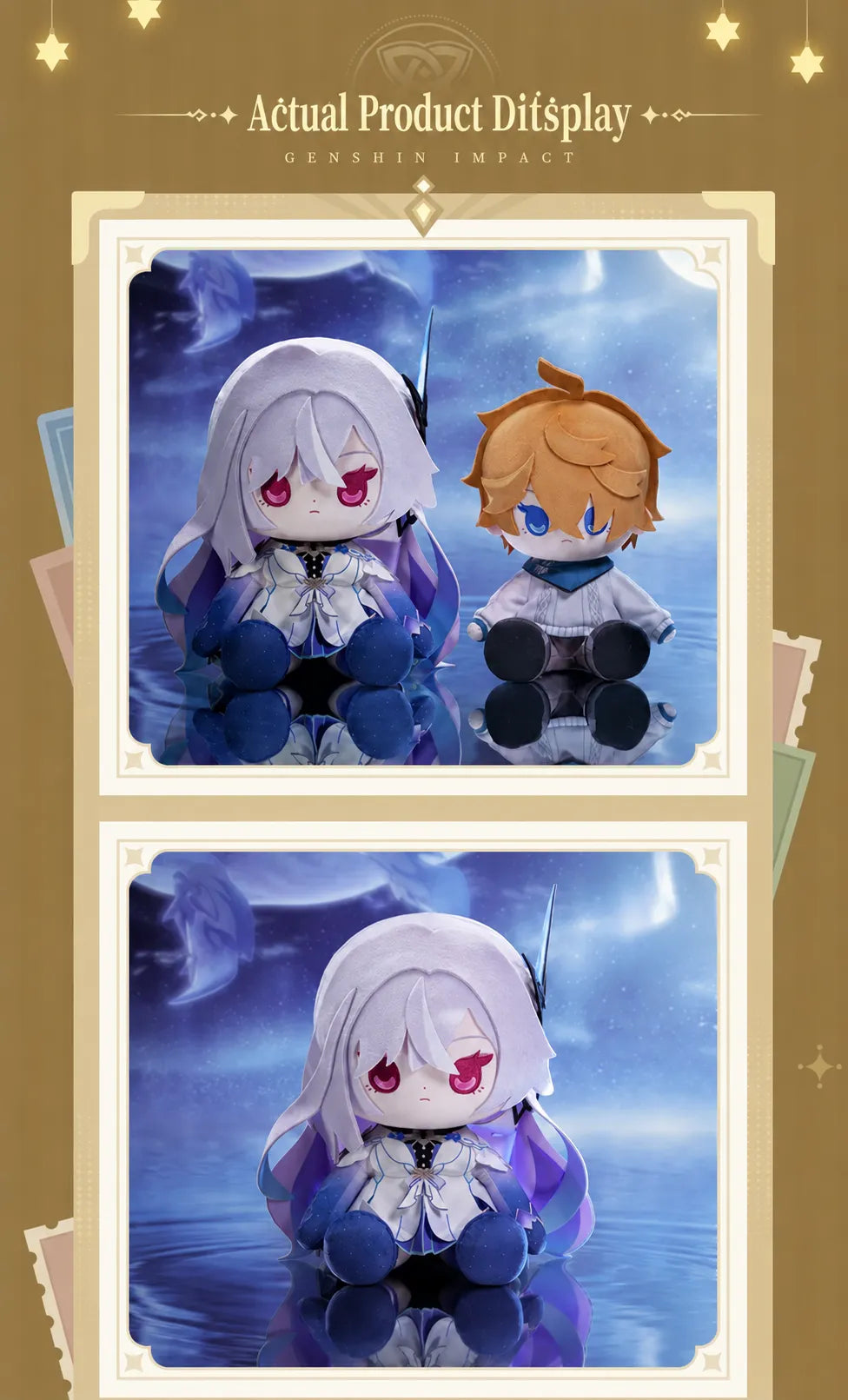 Genshin Impact Skirk and Young Ajax plush dolls detailed product display
