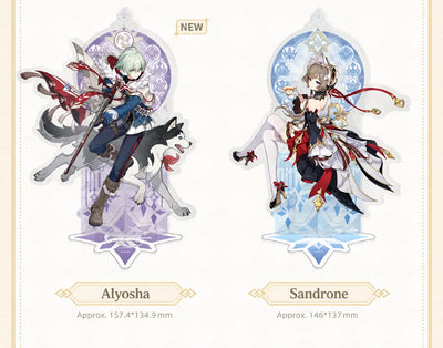 Genshin Impact Snezhnaya Alyosha and Sandrone acrylic character standees with decorative themed bases