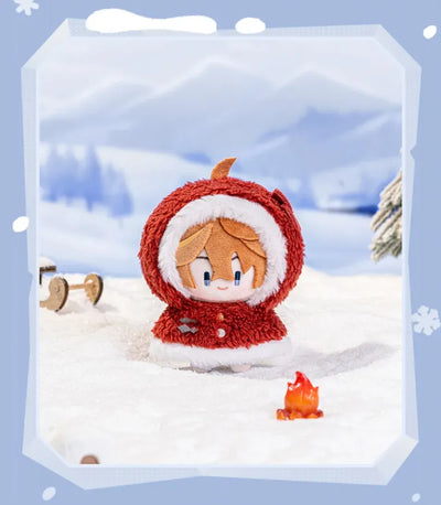Genshin Impact Snowy Joy plush pendant close-up showing soft fabric and winter cape details
