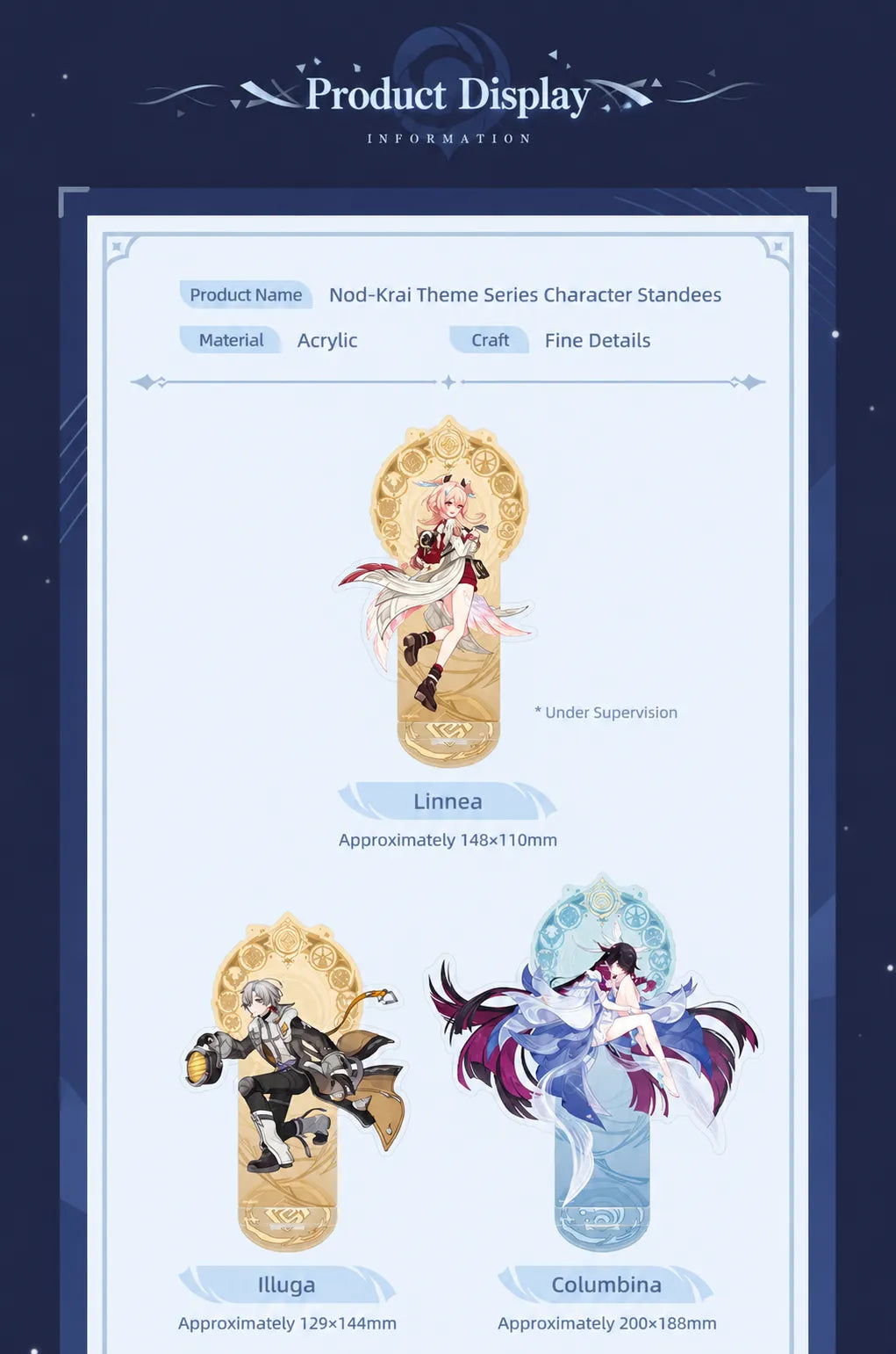 Song of the Welkin Moon Character Acrylic Stand Series with detailed artwork and themed display backgrounds from Genshin Impact
